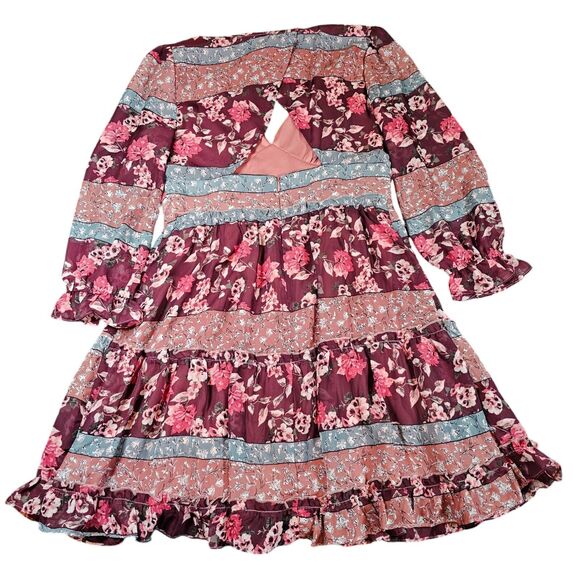 Sage the Label Dress Womens Medium Burgundy Bohemian Cottage Core Prairie Floral - Picture 6 of 16